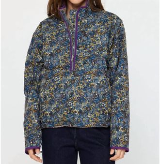 Current Air Reversible Floral Sherpa Pullover In Beige/blue