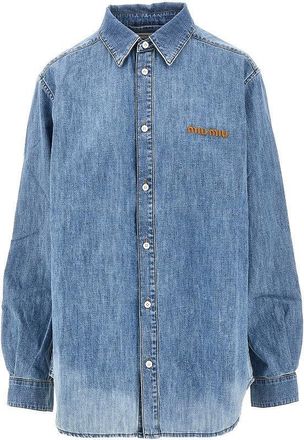 Miu Miu Logo embroidery chambray denim shirt Woman 38