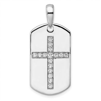 Diamond2Deal 14K Gold Lab Grown Diamond Cross Dog Tag Pendant (0.5ct, VS, D-E)