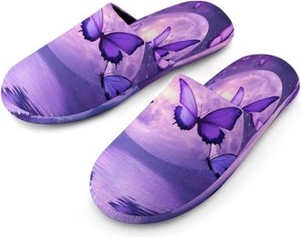 Generic Full Moon over Ocean Butterfly Mens Cotton Slippers Memory Foam Comfort House Shoes Winter Indoor Slipper for Hotel Casa Spa