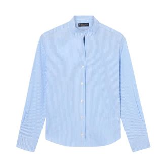 Brooks Brothers Slim Fit Katoenen Popeline Overhemd met Opstaande Kraag - Dames - Overhemden - Blauw - S - Katoen - Overhemden
