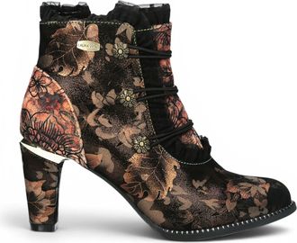 Laura Vita Floral Womens Victorian Bronze Leather Heel Ankle Boots - Alcbaneo-130