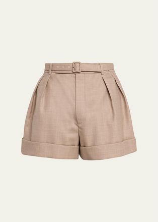 Saint Laurent Mens Wool and Cotton Tailored-Fit Belted Shorts