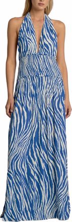 Elan Halter Maxi Dress In Blue Zebra