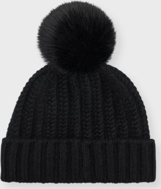 Sofiacashmere Braided Knit Cashmere Beanie With Faux Fur Pom
