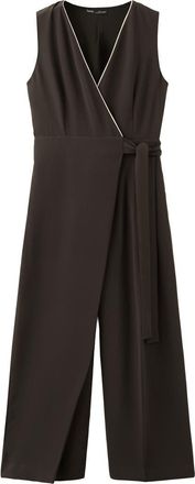 Mango Contrast Piping Faux Wrap Jumpsuit in Chocolate at Nordstrom, Size X-Small