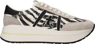 Premiata Zebra-Print Low-Top Sneakers with Glossy Accents