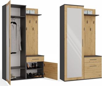 OEM Armario De Recibidor Con Espejo, Color Antracita/roble Artesanal - Armario, Perchero, Vitrina - &iexcl;dise&ntilde;o Moderno