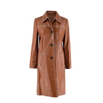 Prada Tan Topstich Leather Coat Size XS