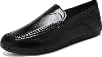 Generic Mens Loafers PU Stitching Details Round Toe Flexible Lightweight Comfortable Fashion Prom Slip On(Black,7.5 UK)
