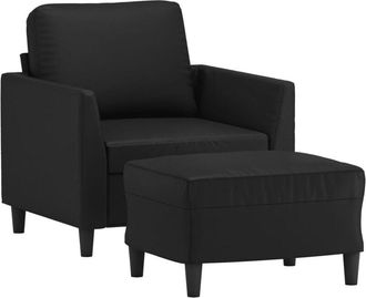 vidaXL Sill&oacute;n Con Taburete Cuero Sint&eacute;tico Negro 60 Cm Vidaxl