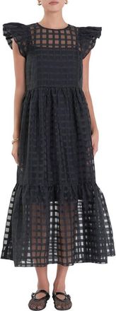 English Factory Check Organza Dress in Black at Nordstrom, Size X-Small