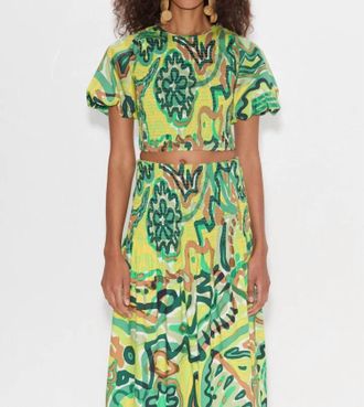 Simon Miller Vida Crew Neck Poplin Top In Abstract Green Floral