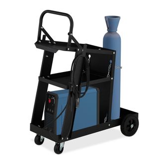 Relaxdays Relaxdays Carro De Soldadura, Soporte Bombona Y M&aacute;quina De Soldar Con 3 Estantes, Hasta 90 Kg, 88 X 40 X 71 Cm, Negro