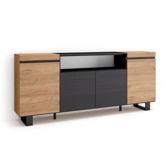 Skraut Home Aparador efecto madera roble y negro 200x35x87cm con patas