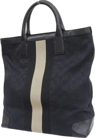 Gucci Pre-owned Canvas Leather Handbag Tote - Dames - Vintage Shopper - Zwart - ONE Size - Leer - Vintage