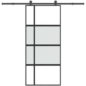 vidaXL Puerta Corredera Herrajes 90x205 Cm Vidrio Templado Y Aluminio