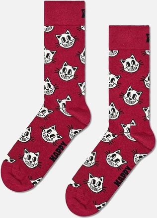 Happy Socks Mens Cat Socks, Dark Red - Red/Red/Red/Red