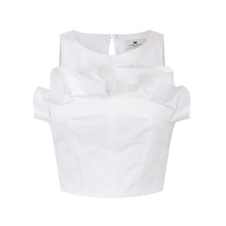 Elisabetta Franchi Sleeveless Tops, female, White, Size: S Sleeveless Stretch Cotton Top