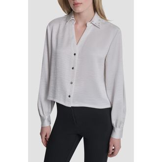 DKNY Grommet Collar Button-Up Shirt in Ivory at Nordstrom, Size X-Large