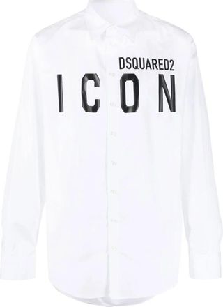 Dsquared2 Shirt van katoen met logo-print - Heren - Casual Overhemden - Wit - XL - Katoen - Overhemden
