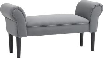 OEM Banco Pie De Cama Tapizado En Lona Con Patas De Madera Reposabrazos Y Asiento Acolchado Gris Oscuro