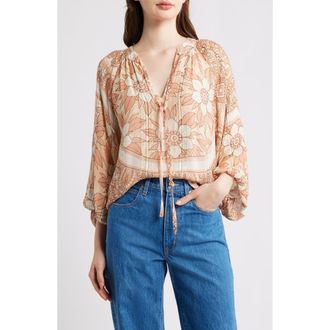 Ciebon Gefina Floral Metallic Stripe Georgette Top in Taupe Multi at Nordstrom Rack, Size X-Small