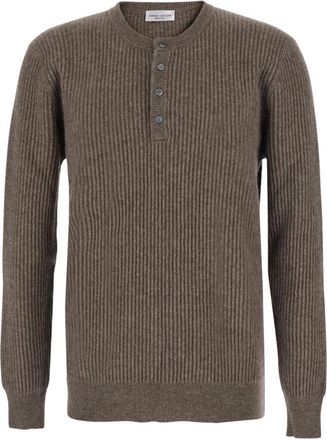 Roberto Collina Kasjmier en Zijde Polo - Heren - Ronde hals truien - Bruin - XL - Kasjmier - Truien & Vesten