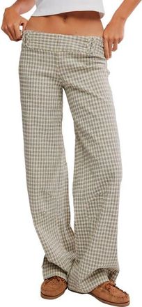 Free People Time Flies Windowpane Plaid Pants in Neutral Combo at Nordstrom, Size 10