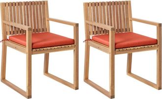 Beliani Beliani - Rustic Outdoor Set of 2 Garden Dining Chairs with Cushions Certified Acacia Wood Polyester Light Brown Red Sassari ii