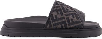 Fendi Low Leather Sandals With Ff Jacquard Insert