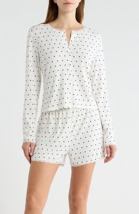 French Connection Print Pointelle Knit Short Pajamas in White/Black Dot at Nordstrom, Size X-Large
