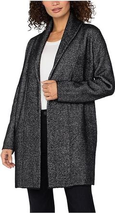 Liverpool L.A. Long Sleeve Open Knit Shawl Sweater Coat Womens Sweater Charcoal Chevron : SM, Denim/Polyamide/Polyester