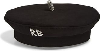 Ruslan Baginskiy Crystal Embellished Beret in Black at Nordstrom, Size X-Small