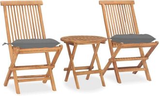 vidaXL Set Comedor De Jard&iacute;n Plegable 3 Piezas Madera De Teca Cojines Vidaxl
