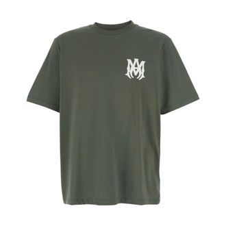 Amiri Tops, Heren, Groen, L, Katoen, T-shirt met ronde hals en logoprint op de voorkant