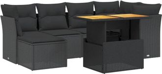 vidaXL Set De Comedor De Jard&iacute;n 7 Pzas Y Cojines Rat&aacute;n Sint&eacute;tico Negro Vidaxl