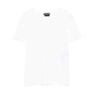 Tom Ford T-Shirts, female, White, Size: 2XS Cotton Jersey T-Shirt with Tonal TF Embroidered Logo