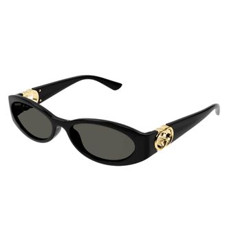 Gucci Accessoires, unisex, Zwart, ONE Size, Zonnebril met amandelvormig montuur