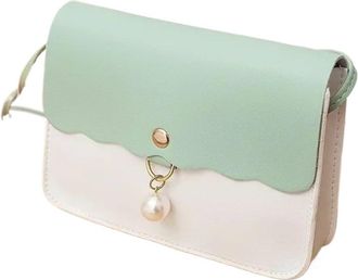 Generic Fashion Simply Leather For Women Solid Color Shoulder Messenger Bag Lady Pendant Pearl Travel Small Handbag Femininas Bolsas(Green)