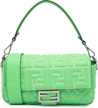 Fendi Borsa a tracolla Baguette in pelle con motivo Zucca e impunture 2010-2024 - Verde
