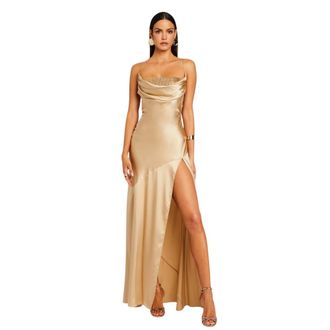 Retrof&ecirc;te Party Dresses, female, Yellow, Size: XL Chic Satin Dress