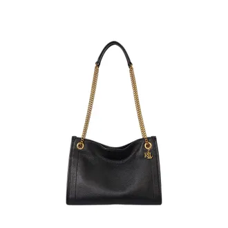 Ralph Lauren Structured Pebbled Leather Handbag with Gold-tone Accents