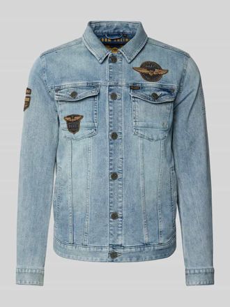 PME Legend Jeansjacke mit Label-Patches und Brusttaschen in Jeansblau, Gr&ouml;&szlig;e XXXL