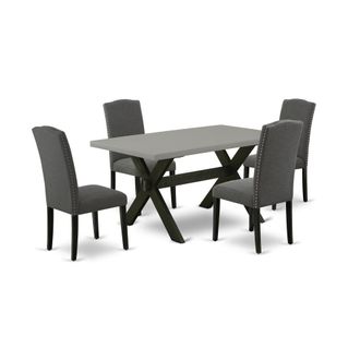 East West Furniture 5-Pc Kitchen Table Set - 4 Dining Room Chairs and 1 Modern Rectangular Cement Dining Room Table Top with High Stylish Chair Back