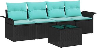 vidaXL Conjunto De Sof&aacute; De Jard&iacute;n 5 Uds. Negro Y Turquesa Vidaxl