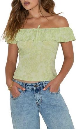 Motel Yokai Paisley Off the Shoulder Top in Retro Paisley Lime at Nordstrom Rack, Size X-Large