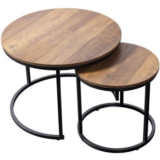 Home Heavenly Home Heavenly - Pack De 2 Mesas Auxiliares Redondas Kio, Dise&ntilde;o Apilable Con Estructura Met&aacute;lica Negra Y Tapas En Acabado Roble Color: Roble