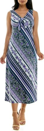 Nina Leonard Tie Front Sleeveless Midi Dress in Purple Multi at Nordstrom Rack, Size Medium