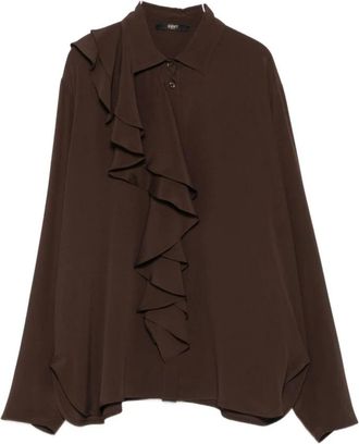 Seventy Overhemden, Dames, Bruin, M, Bruine Zijde Blend Shirt Aw 25